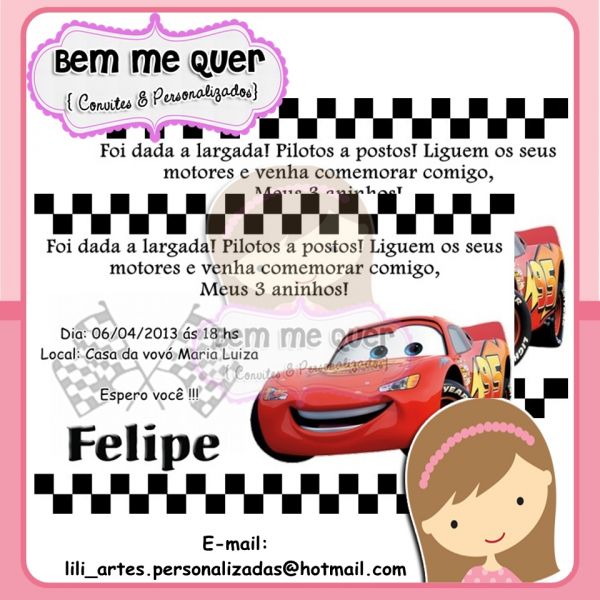 Convite Carros Disney