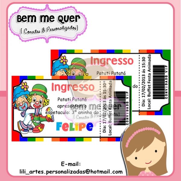 Convite Ingresso Patati Patatá